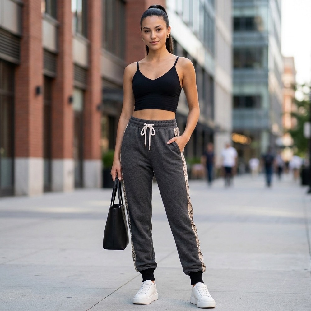 n:Philanthropy Jogger Sweatpants Black Snakeskin Side Stripe Womens XS